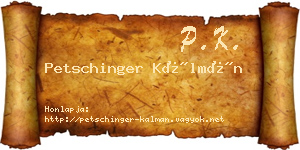 Petschinger Kálmán névjegykártya